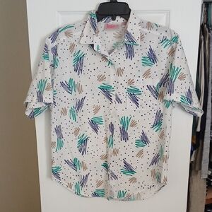 80's 90's Patterned Button Down Shirt Womens Medium